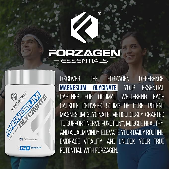 Forzagen Magnesium Glycinate Supplement 500mg 120 Capsules Essential Mineral Support for Nerve Function Muscle Health and Daily Wellness