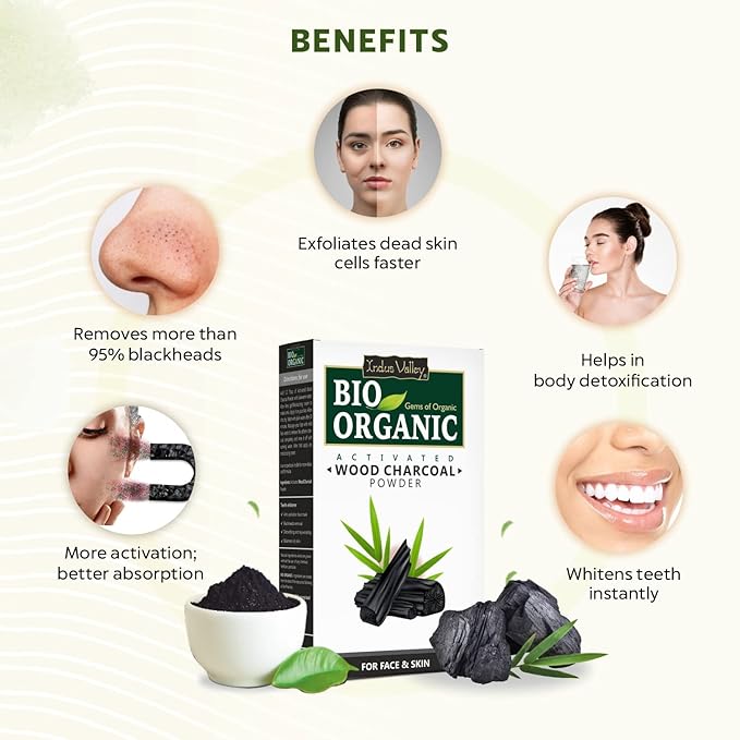 INDUS VALLEY 100% Natural Activated Charcoal Powder Ideal for Skin Removes Dead Skin Impurities Detoxifies - (100g)