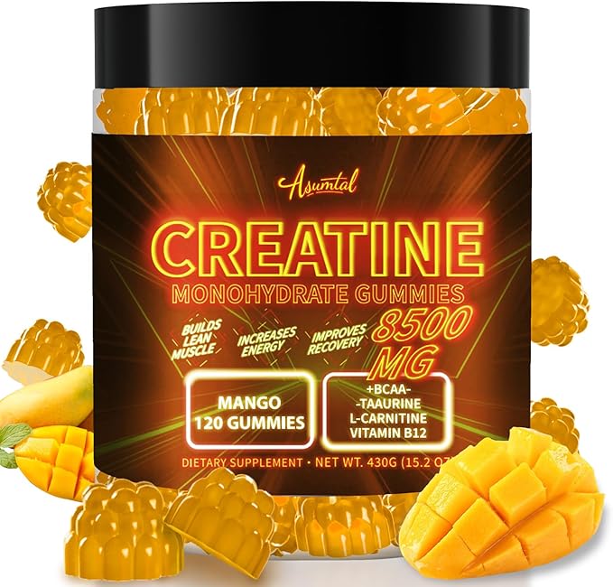Creatine Monohydrate Gummies Complex 8500 MG for Men &amp Women Creatine Monohydrate Supplement for Muscle Growth Strength &amp Energy Support Pre Workout Gummies 120 Count Mango Flavor