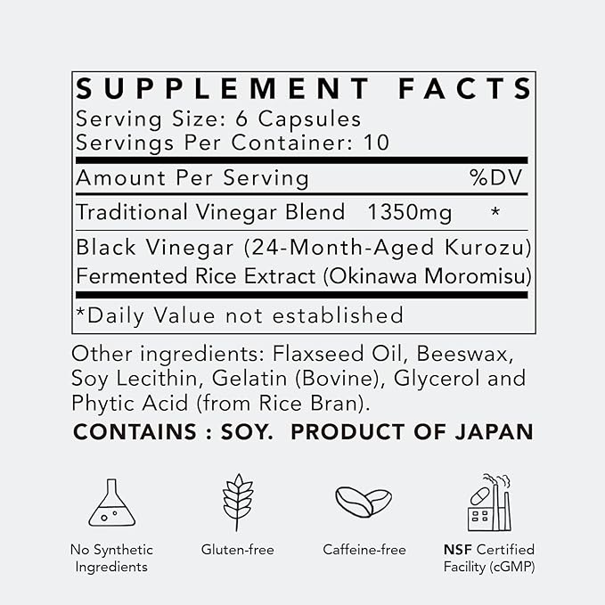 Japanese Longevity Supplement | Black Vinegar (Kurozu) &amp Okinawa Fermented Rice Extract (Moromisu) | Supports Energy Healthy Aging &amp Overnight Recovery | 10 Servings (60 Softgels) | Trial Siz