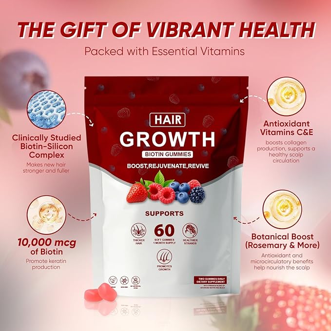 Hair Growth Vitamins Gummies for Black Women Hair Growth &amp Strength Promote Hair Strength &amp Growth with Biotin Collagen &amp Botanical Extracts Delicious Berry Flavor 60 Count
