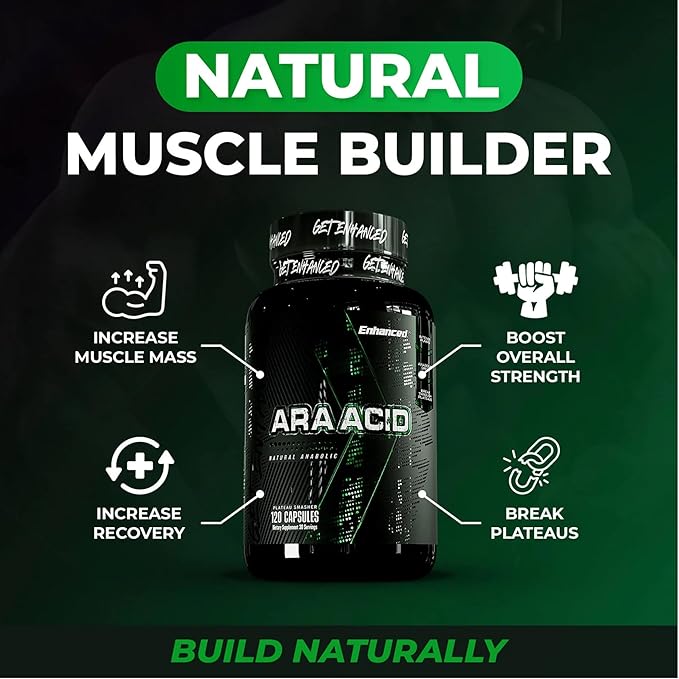 Enhanced Labs Arachidonic Acid (ARA) Muscle Building Supplement1400 mg 30 Servings 120 Veg Capsules Omega 6 for Strength &amp Lean Mass Rice Bran Oil Third Party Tested