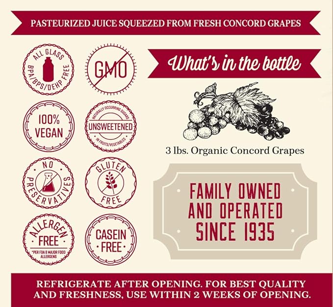 Lakewood Organic PURE Concord Grape Juice 32 Fl Oz Pack of 6