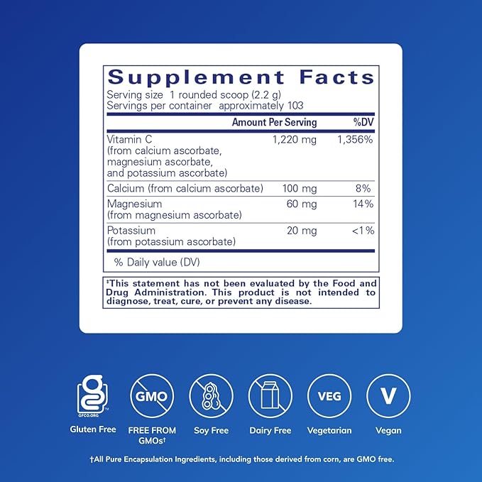 Pure Encapsulations Buffered Ascorbic Acid Powder | Vitamin C Supplement for Sensitive Individuals | 8 Ounces