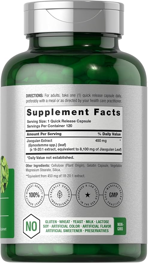 Horbäach Jiaogulan Capsules | 120 Count | Gynostemma Pentaphyllum Herbal Extract | Stamina and Endurance Supplement | Non-GMO Gluten Free