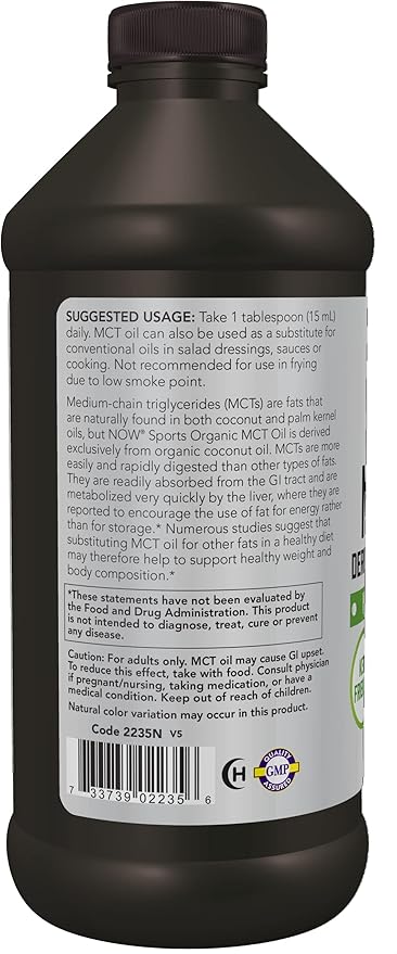 NOW Sports Nutrition Organic MCT (Medium-chain triglycerides) Oil (in Plastic) 16-Ounce