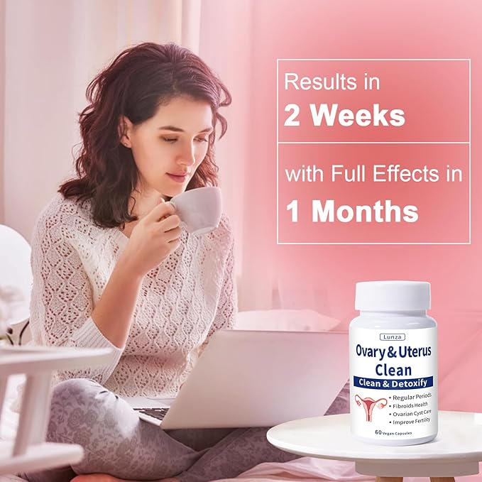 Lunza Ovary and Uterus Cleanse Uterus Cleanse Regular Periods Fertility Ovarian Cyst Health &amp Fibroids Support for Abnormal Bleeding No Cramps 60 Vegan Capsules