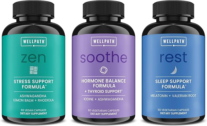 WellPath Hormone Balance Sleep &amp Mood Support Bundle Soothe Rest &amp Zen with Adaptogens &amp Herbal Ingredients – 3-Pack 60 Ct Each