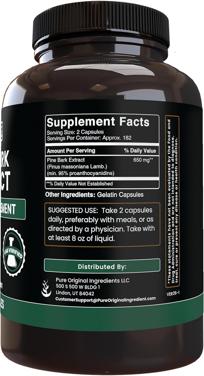 PURE ORIGINAL INGREDIENTS Pine Bark Extract (365 Capsules) No Magnesium Or Rice Fillers Always Pure