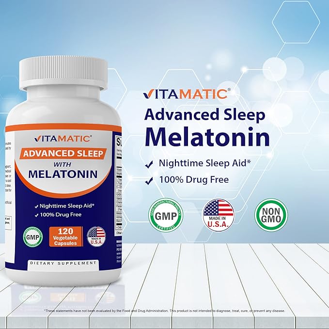 Vitamatic Melatonin 60mg with B6 Magnesium L-Theanine L-Tryptophan 5-HTP GABA Valerian Chamomile Passion Flower Ashwagandha &amp Black Pepper