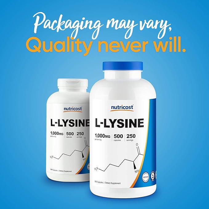 Nutricost L-Lysine 1000mg Per Serving 250 Servings 500 Capsules - Gluten Free Non-GMO 500mg Per Capsule (Pack of 2)
