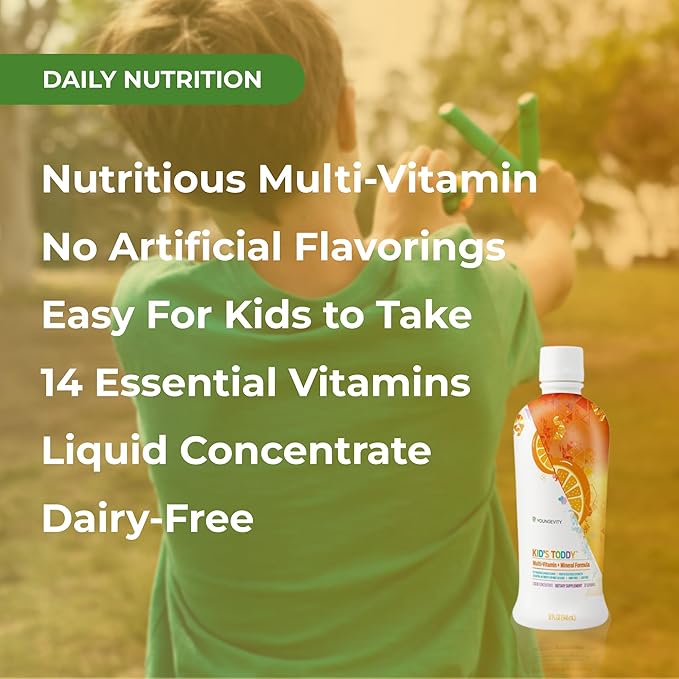 Youngevity Kid's Toddy™ - Mega Multivitamin for Kids &amp Children Age 2+ - 14 Vitamins 10 Minerals Phytonutrient Blend - Highly Absorbable - Great Tasting Orange 32 Fl Oz (Pack of 2)