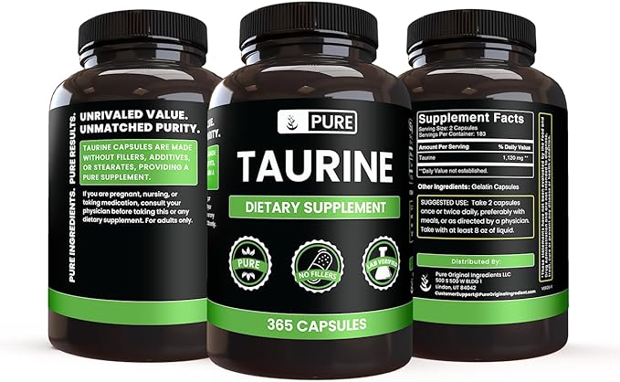 Pure Original Ingredients Taurine (365 Capsules) No Magnesium Or Rice Fillers Always Pure Lab Verified