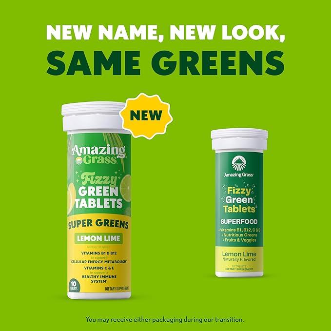 Amazing Grass Effervescent Tablets: Green Superfood Water Flavoring Tablet with Antioxidants &amp Alkalizing Greens Lemon Lime 60 Count