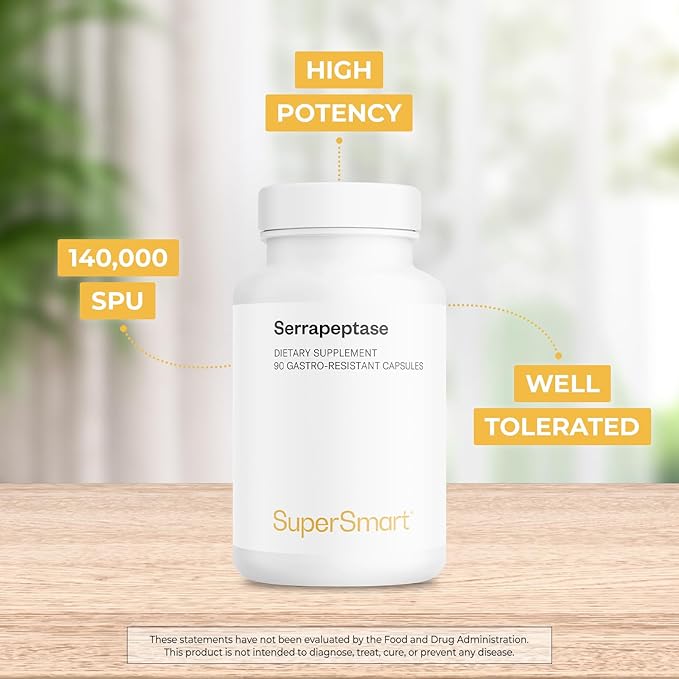 Supersmart - Serrapeptase 120000IU per Day (High Potency) - Bioactive Proteolytic Enzyme - Serratia Peptidase Supplement | Non-GMO &amp Gluten Free - 90 DR Capsules