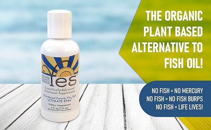 YES Plant-Based Omega 3-6-9 – Burpless Fish Oil Alternative with Flax Evening Primrose (GLA) Pumpkin Sunflower &amp Coconut Oil – Heart Skin Eye &amp Immune Support – Liquid 4oz