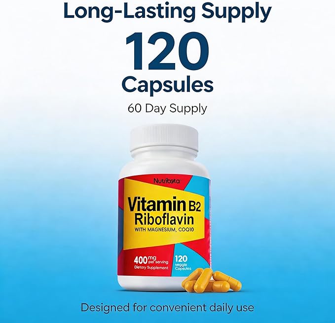 Vitamin B2 Riboflavin 400mg with Magnesium &amp CoQ10 High Potency Vitamin B2 Supplement for Energy Metabolism &amp Daily Wellness 120 Veggie Capsules 60 Day Supply