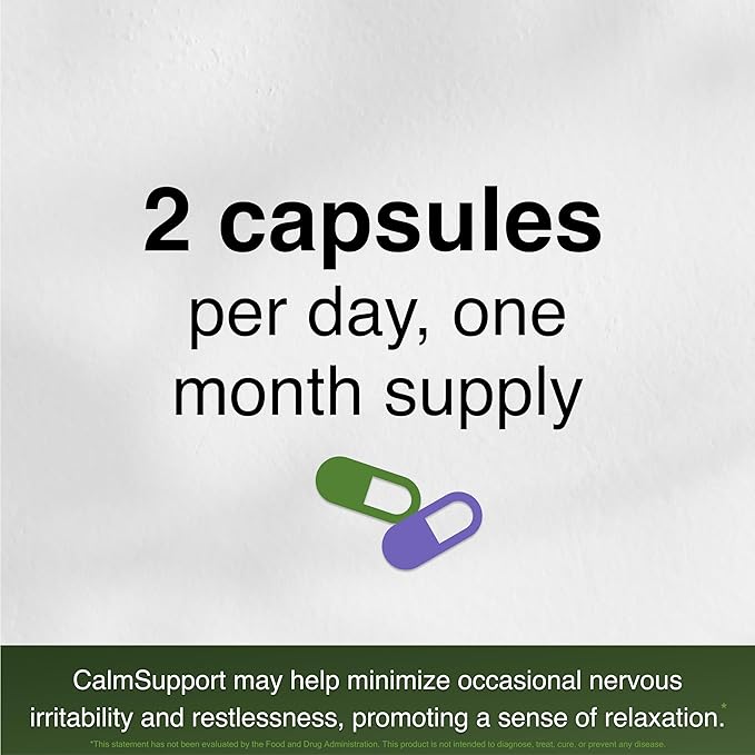 CalmSupport: Stress &amp Relaxation Support - Ashwagandha Passion Flower Valerian Root Ginger GABA Velvet Bean Motherwort Oat Seed L-Theanine L-Tryptophan Folate CB1B6B12Zinc - 60 Caps