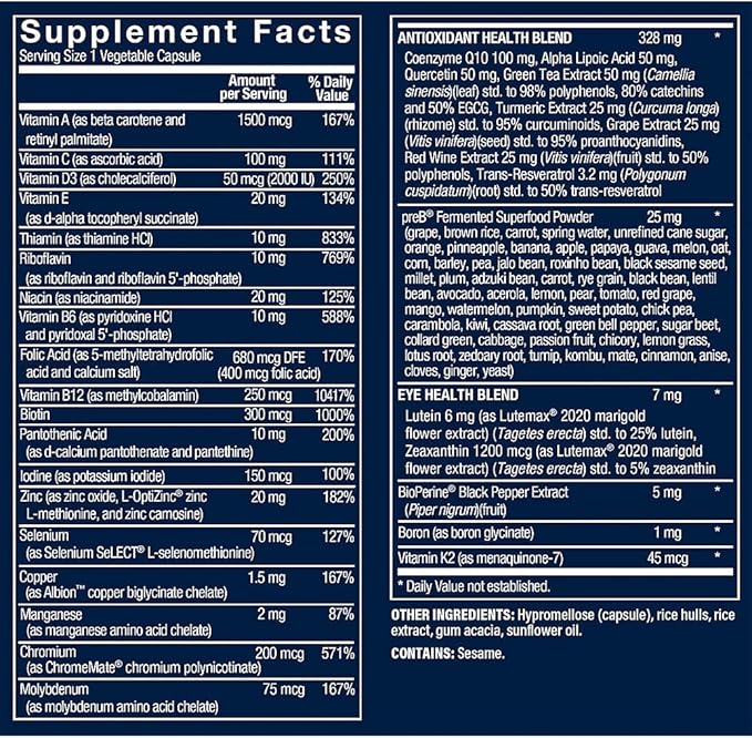 Vthrive BioActive Men 50+ One Daily Multivitamin Men’s Multivitamin with Essential Vitamins and Minerals Supports Daily Health and Wellness Clean Formula Gluten Free Vegetarian 30 Capsules