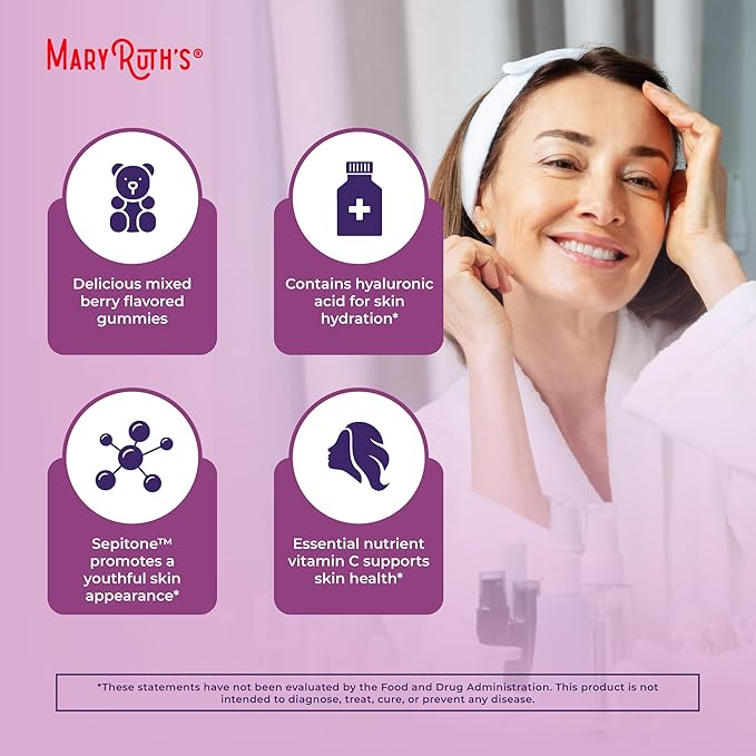 MaryRuth's Skin Restore + Renew Gummies With Hyaluronic Acid | Skin Hydration | Clinically Shown in Women to Reduce Fine Wrinkles &amp Improve Skin Firmness | Vegan Collagen Production | 60 Gummies