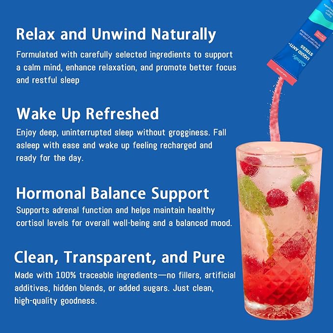 Liquid Anti Stress Cortisol | Liquid Magnesium Drink Cortisol | L-Theanine Ashwagandha Magnesium Ashwagandha | 20 Packets | Sugar Free
