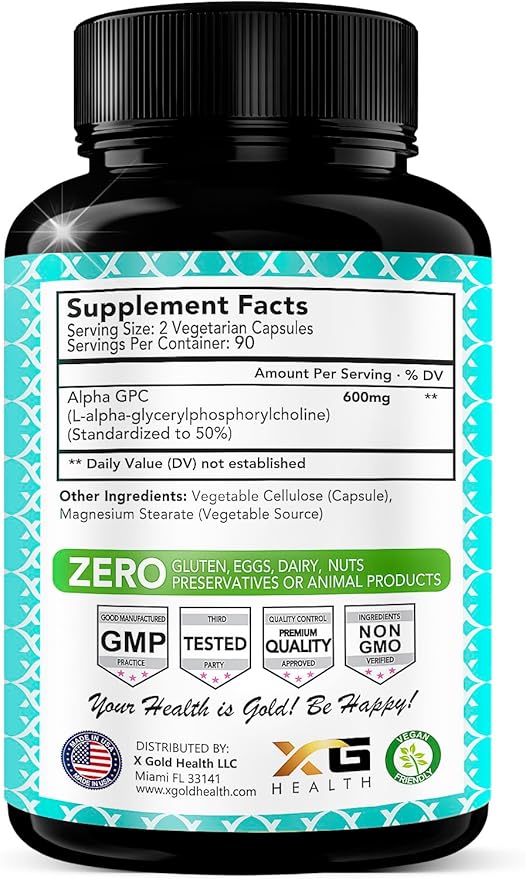 Alpha GPC Choline Supplement 600mg 99%+ Highly Purified Highly Bioavailable Source of Choline180 Veggie Capsules Cognitive Enhancer Nootropic Supports Memory &amp Brain Function Boosts Focus &a
