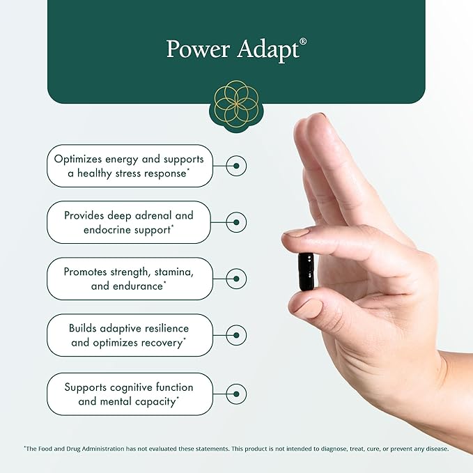 Natura Health Products Power Adapt Supplement - Deep Adrenal and Endocrine Support - Featuring Ashwagandha Ginseng Rhodiola Rosea Root Ext. and Cordyceps (60 Capsules)