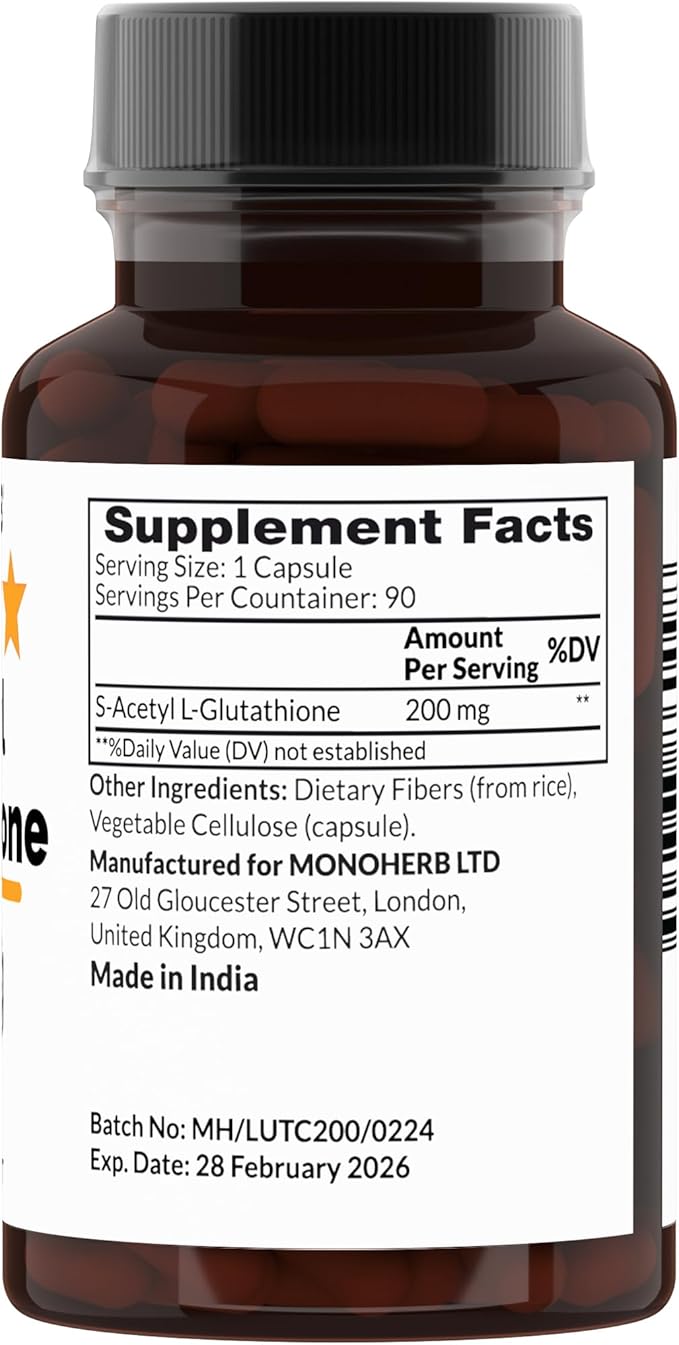 MONOHERB S-Acetyl L-glutathione 200mg - 90 Vegetarian Capsules