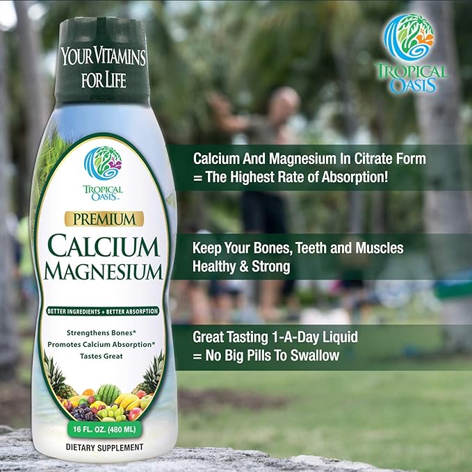 Tropical Oasis Liquid Calcium &amp Magnesium - Natural formula w/ support for strong bones - Liquid vitamins w/ calcium - 16oz 32 Serv. 16 Fl Oz (Pack of 1)
