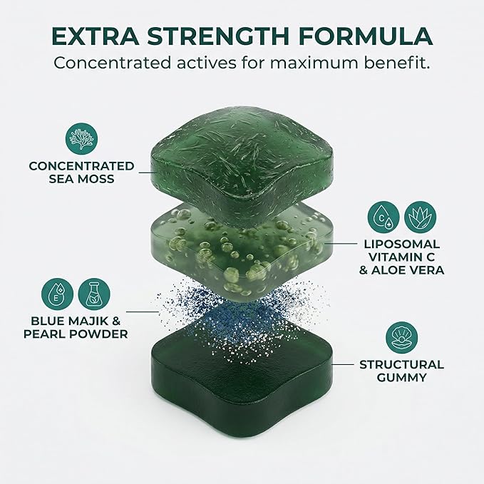 Balmbare Revive Gummies for Hair Loss - Sea Moss Gummies with Vitamin C Vitamin E Aloe Vera Pearl Powder Supports Faster Hair Growth Stronger Nails Healthy Skin Extra Strength - 60 Count