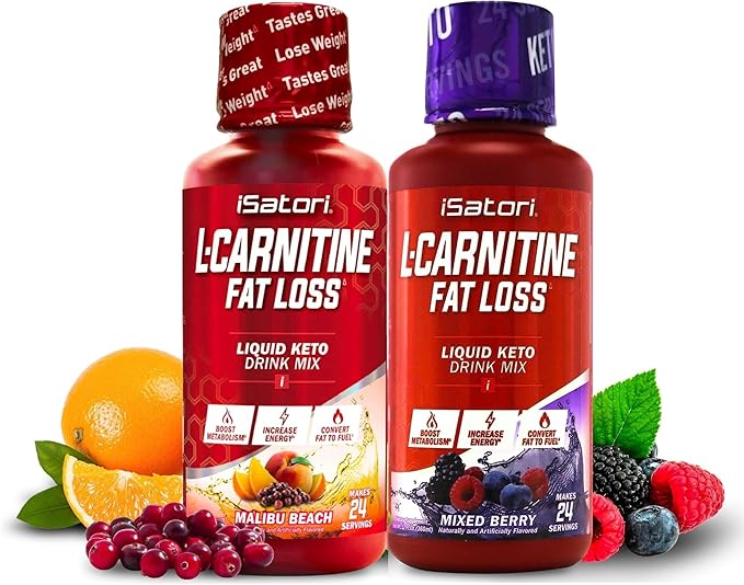 iSatori L-Carnitine 1500 Liquid L-Carnitine with Acetyl L-Carnitine Mixed Berry Flavor (24 Servings) &amp Malibu Beach Flavor (24 Servings)