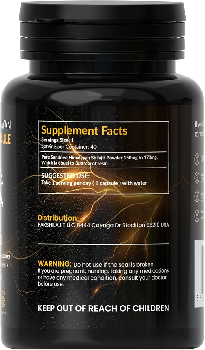 120 Days Naturally Sun-Cured Himalayan Shilajit Capsules | Gold Grade Above 18000 FT | Organic | 85+ Natural Minerals | Rich in Fulvic &amp Humic Acid | Men &amp Women | 40 Capsules