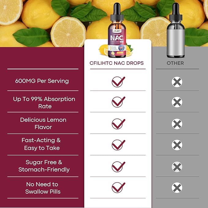 Liposomal Liquid NAC Supplement N-Acetyl Cysteine Drops N Acetyl Cysteine 600mg with Glutathione Resveratrol &amp Zinc for Adults &amp Kids Liver Lung Antioxidant Immune &amp Skin Health Lemon 2