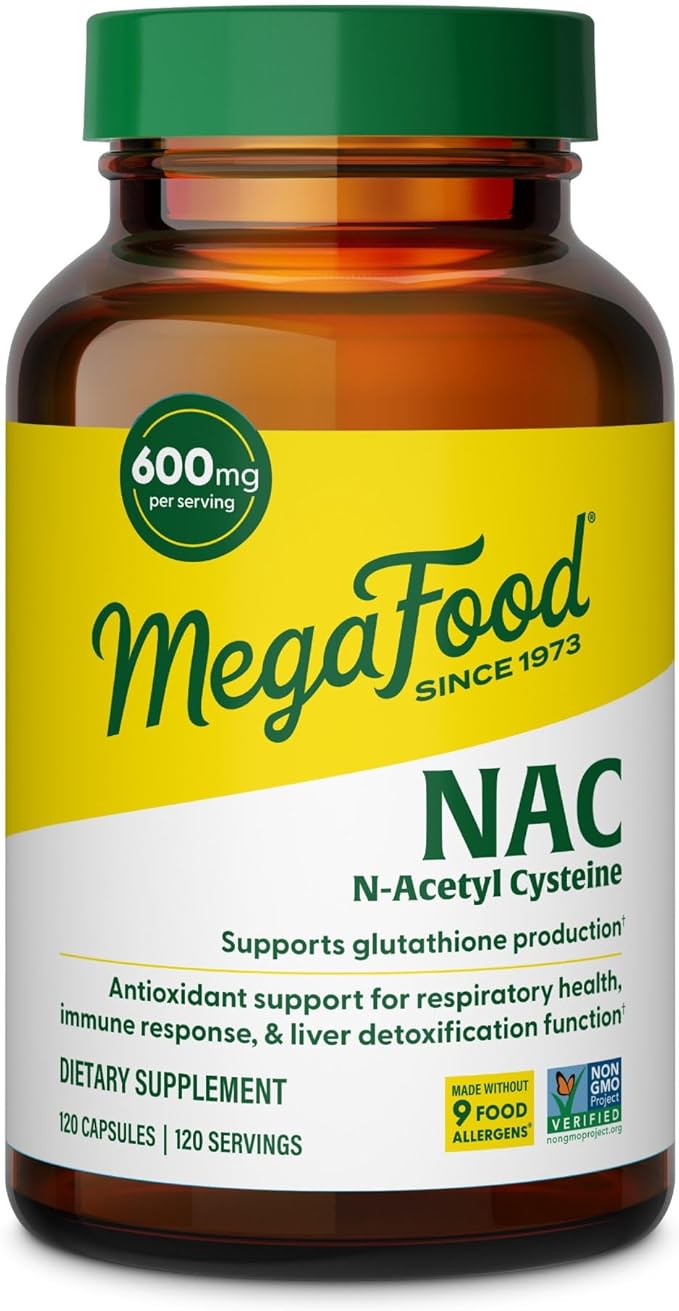 MegaFood NAC Supplement N-Acetyl Cysteine 600mg Per Serving - Promotes Production of Glutathione - Liver Support &amp Immune Support Supplement - Vegan Non GMO - 120 Capsules 120 Servings