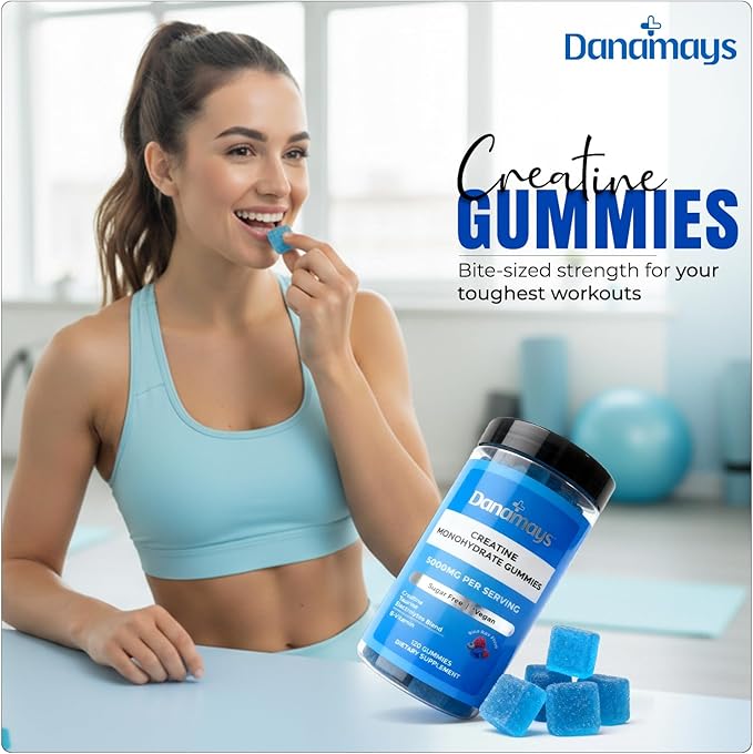 Creatine Gummies with Electrolytes | 5000 mg Creatine Monohydrate | Taurine Magnesium Potassium &amp Sodium | Blue Raspberry Flavor | Vegan Gummies