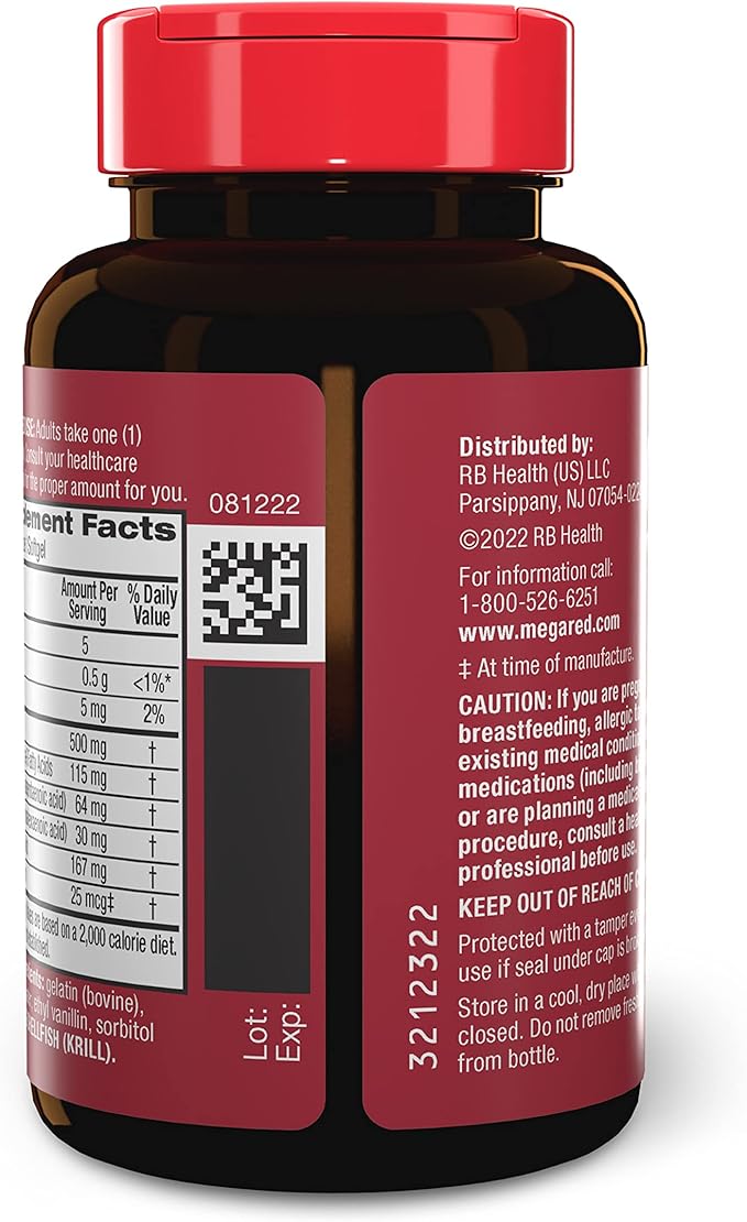 MegaRed Omega-3 Krill Oil 500mg Extra Strength softgels (40 Count in a Box) - Krill Oil No Fishy Aftertaste