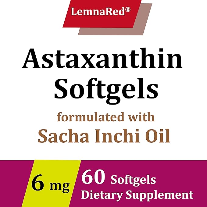 Free-Form Astaxanthin 6mg Softgel-60 Softgels Dietary Supplement Strongest Antioxidant Immune Supports Supports EyeJoint &amp Skin Health Formulated with Sacha Inchi Oil
