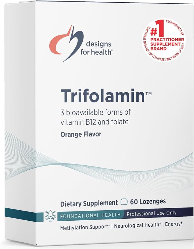 Designs for Health Trifolamin B12 + Folate Lozenges - 3000mcg B12 (Three Forms) + MTHF Methylfolate Supplement - Delicious Orange Flavor Fast-Dissolve Tablets (60 Lozenges)