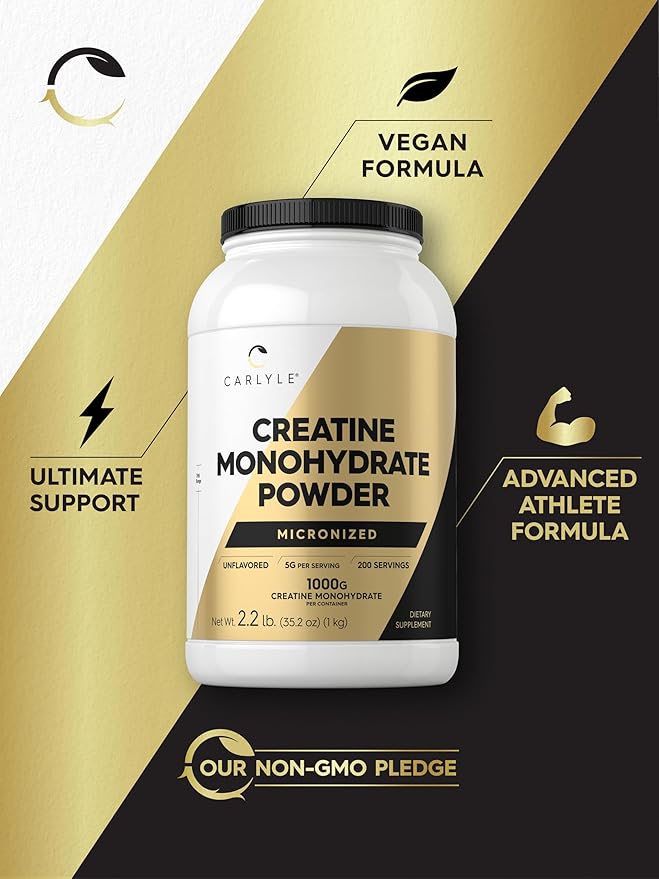 Carlyle Creatine Monohydrate Powder 5000mg | 200 Servings | Unflavored | 2.2lbs | Micronized Creatine Supplement | Vegan Non-GMO Gluten Free