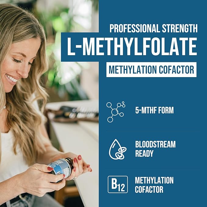 L Methyl Folate 15mg Plus Methyl B12 Cofactor – High Potency Active 5-MTHF Form - Supports Mood Methylation Cognition – Bioactive Forms of Vitamin B9 &amp B12 (60 Capsules – 60 Servings)