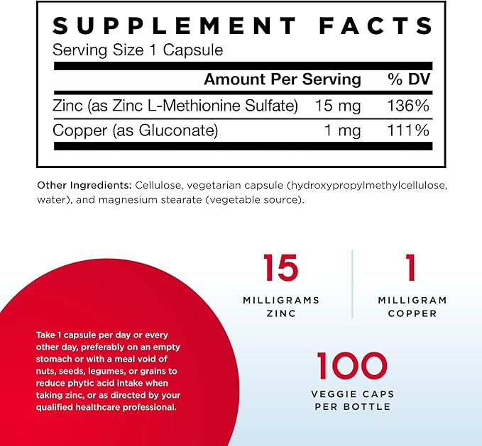 Jarrow Formulas Zinc Balance 15 mg - 100 Veggie Caps Pack of 2 - Immune Support - Includes Copper - 100 Count (Pack of 2)