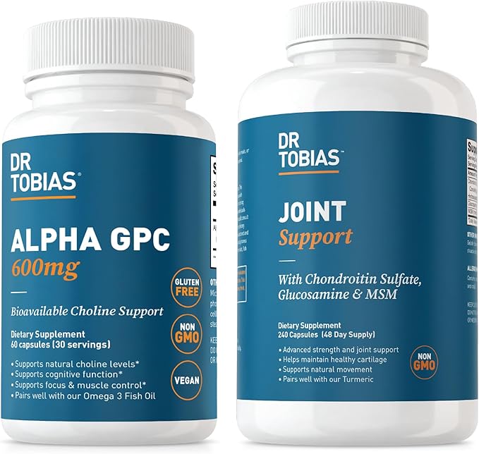 Dr. Tobias Alpha GPC &amp Joint Support Supplement - Support Cognitive Function &amp Joint Health with Bioavailable Choline Supplement &amp Premium Glucosamine Chondroitin and MSM Non-GMO
