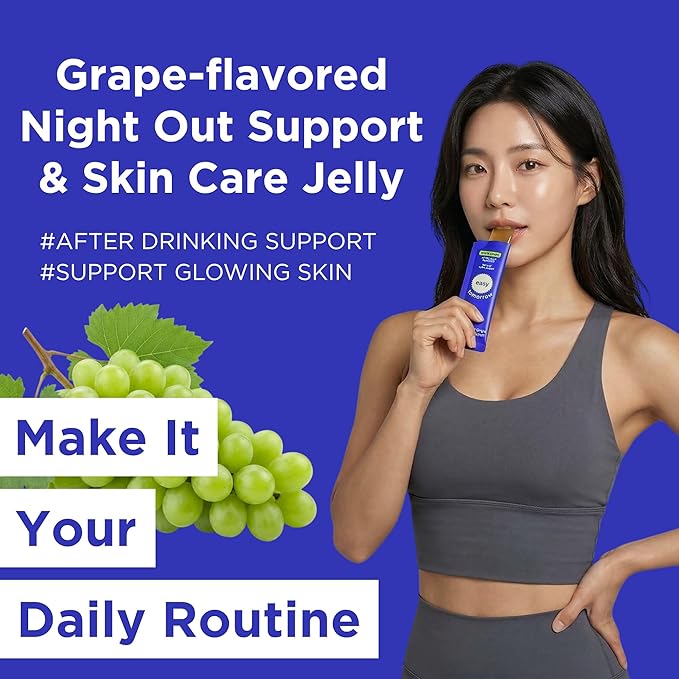 EASY TOMORROW - Natural Energy &amp Morning Vitality Jelly Stick - Daily Korean Skin Health Supplement &amp After Drinking Support with DHM &amp Glutathione - K-Beauty Inspired (White Grape Flavor