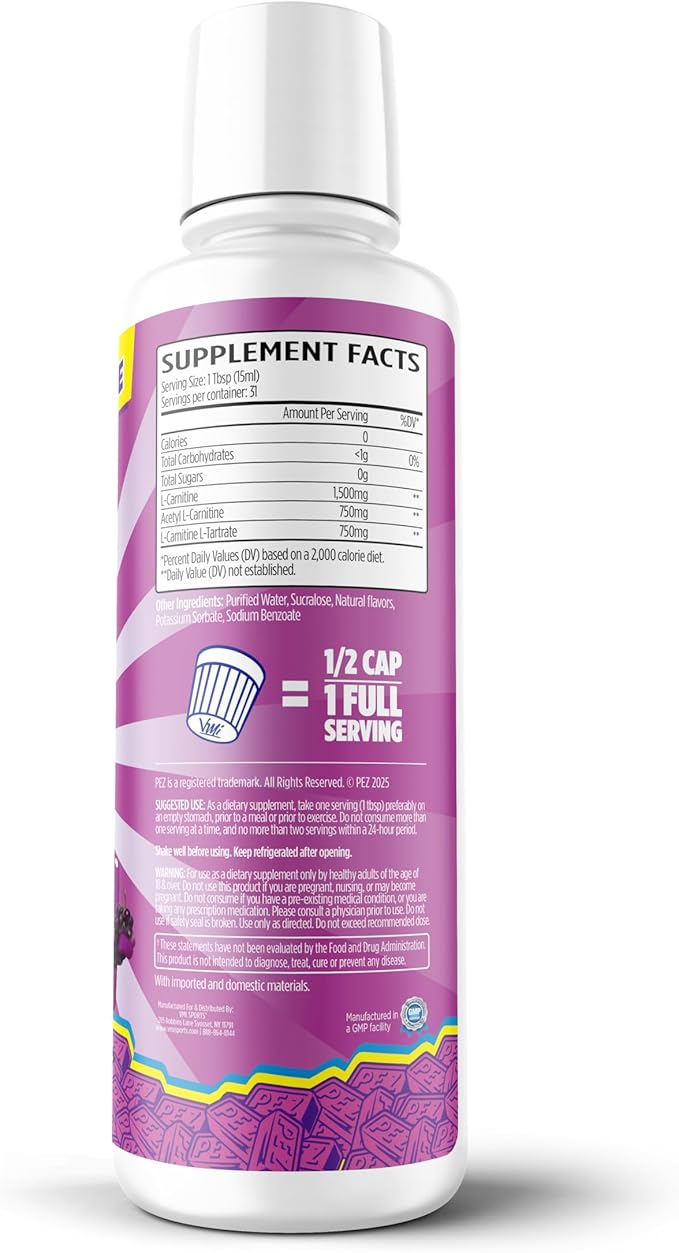 VMI Sports L-Carnitine 3000 Liquid | 3000 mg Carnitine Supplement | Zero Calorie Zero Sugar Keto Friendly for Men and Women – Great Tasting| 31 Servings (PEZ Grape)