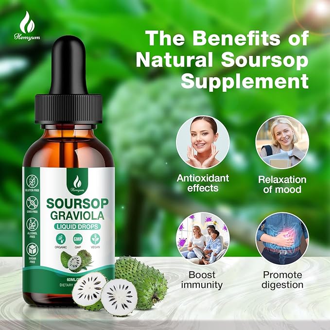 (3 Pack) Soursop Bitters Liquid - 7 in 1 Soursop Graviola Liquid Drop Leaf Extract 6 Fl Oz (180ml) with Organic Sea Moss for Cell Support &amp Regeneration Liver Immune Boost Antioxidant