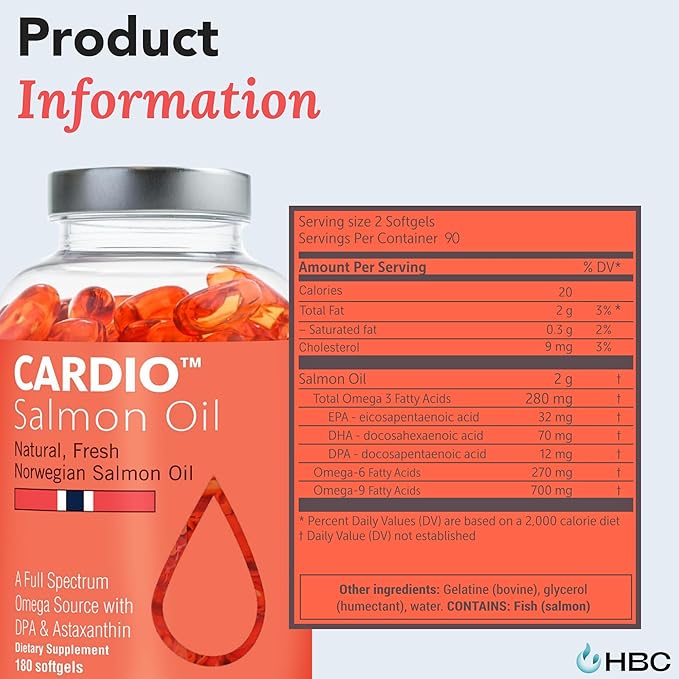 High Strength Omega 3 Fish Oil - 1000mg Norwegian Salmon Oil with EPA &amp DHA No Burping or Aftertaste Omega 3 Fatty Acids Supplement for Eye Brain &amp Heart Triglyceride Form - 180 Capsules