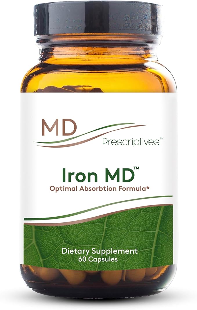 MD Prescriptives Iron MD Capsules - Daily Iron Supplement for Women &amp Men with Vitamin C Vitamin B12 &amp Folic Acid - Optimal Absorption Formula - 60 Veg Capsules