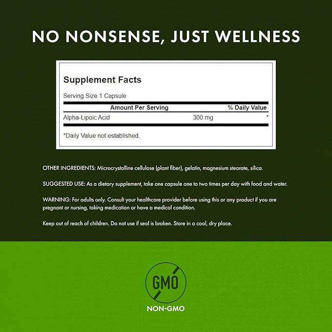 Swanson Alpha Lipoic Acid Antioxidant Supplement for Adults Seeking Free Radical Defense and Cellular Protection - 300 mg (120 Vegan Capsules)
