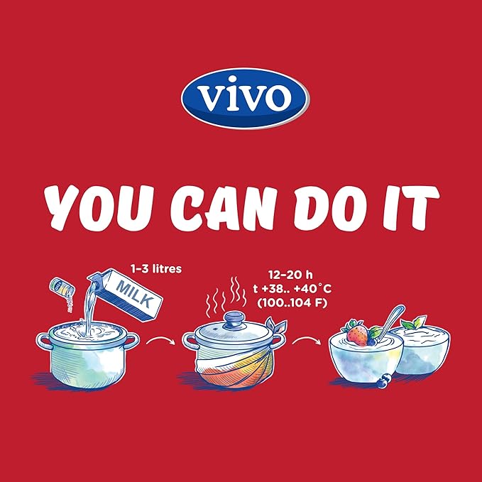 VIVO Probiotic Yogurt Starter/Natural (5 Boxes. 10 Bottles) Makes up to 30 quarts of Yogurt.