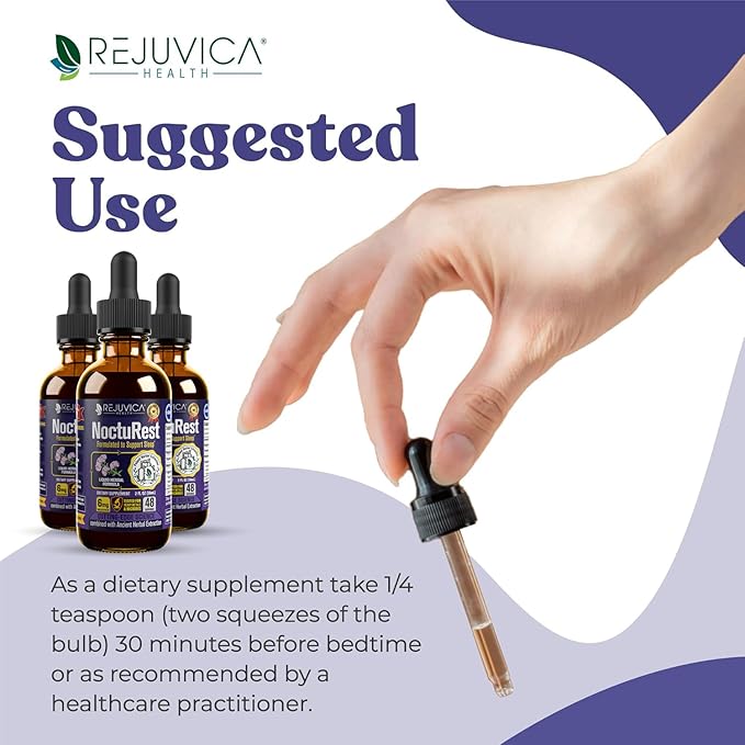 Rejuvica Health NoctuRest Natural Sleep-Aid with Valerian and Melatonin - All-Natural Liquid Formula for 2X Absorption - Magnesium L-Theanine &amp More